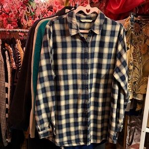 Soft Surroundings Blue and Cream Plaid Shirt
